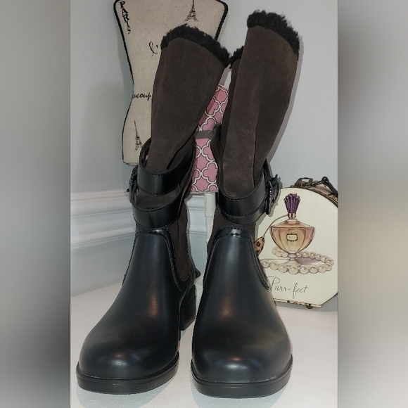 Coach Brown Zena Rubber and Suede Winter/Rain Boots Pre-owned - Picture 2 of 9